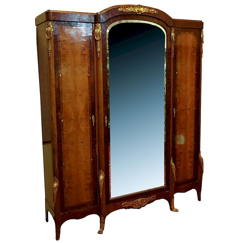 Appraisal: th Century French Burlwood Three Door Armoire th Century French