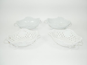 Appraisal: Four late Meissen blanc de chine two handled baskets with