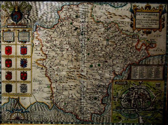 Appraisal: John Speed Coloured map of Devonshire with Excester Described Royal