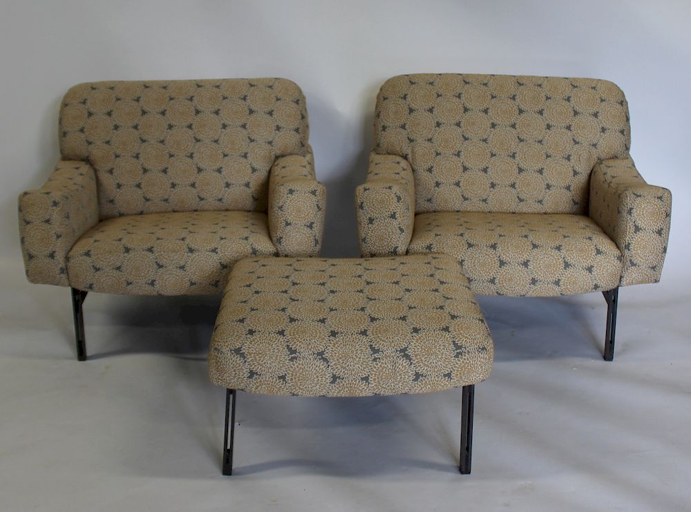 Appraisal: MIDCENTURY Pair Of Lounge Chairs An Ottoman Might be a