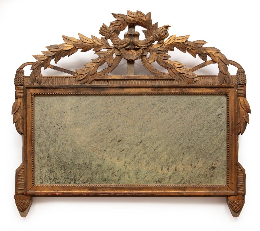 Appraisal: Louis XVI-Style Giltwood Mirror foliate crest centered by a pair