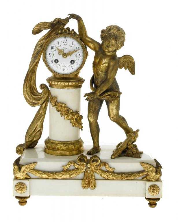 Appraisal: A FRENCH GILT BRONZE AND MARBLE CLOCK the drum cased