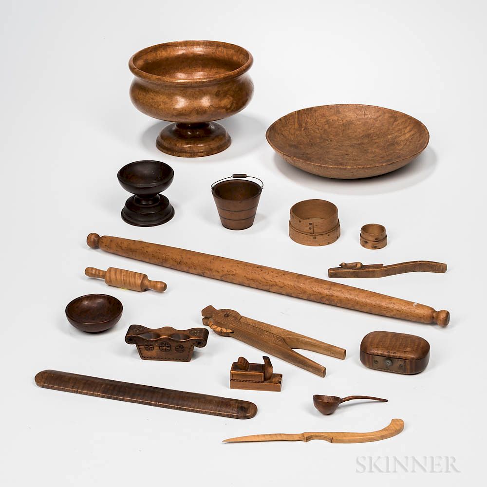 Appraisal: Seventeen Woodenware Items Seventeen Woodenware Items th century a burl