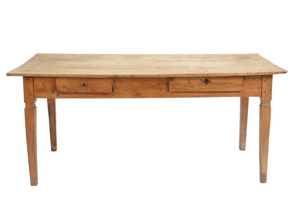 Appraisal: Country French Fruitwood Farm Table having two drawers on tapered