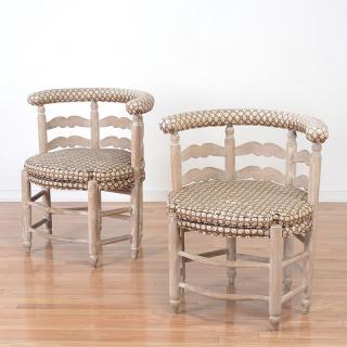 Appraisal: Pair Designer limed wood roundabout chairs Pair Designer limed wood