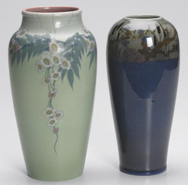 Appraisal: ROOKWOOD Two vases Vellum by Lenore Asbury with pink flowers