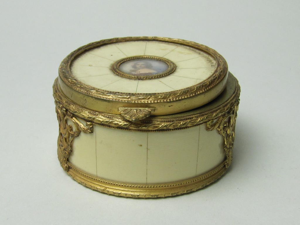 Appraisal: Lot comprising gilt metal mounted jewellery box with portrait plaque