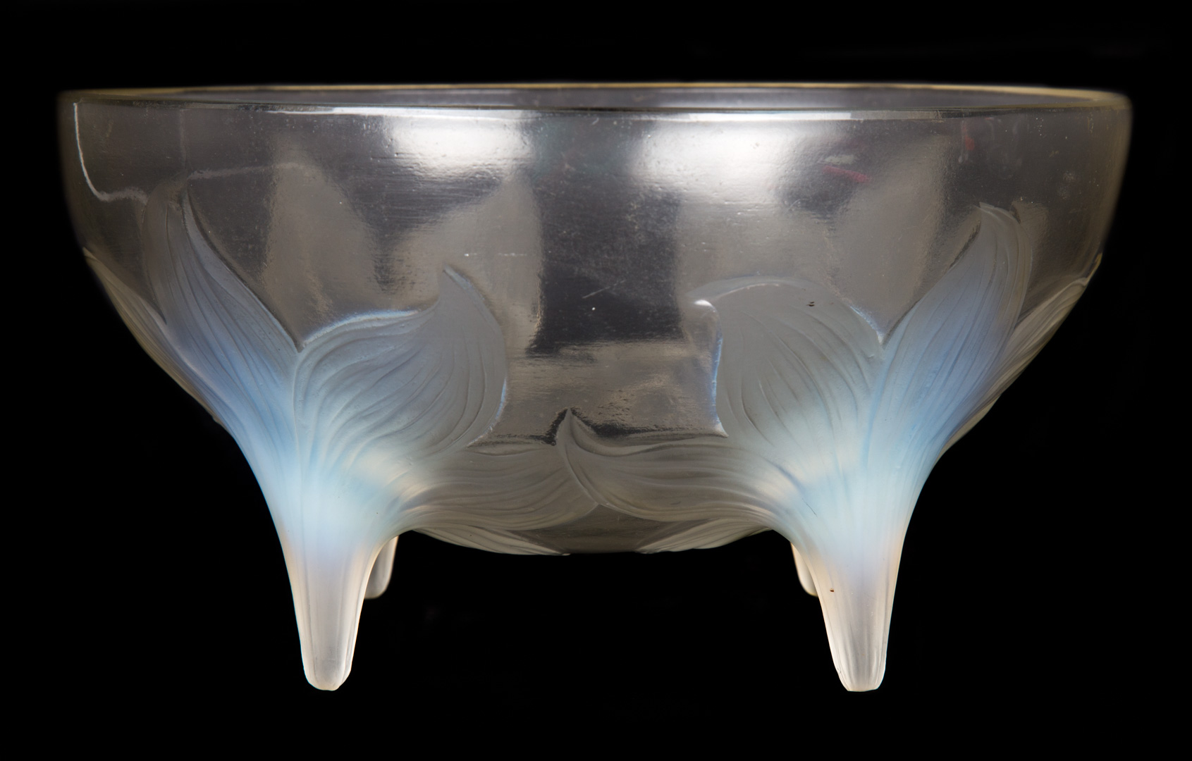 Appraisal: Lalique opalescent crystal Lys bowl circa s bowl with four