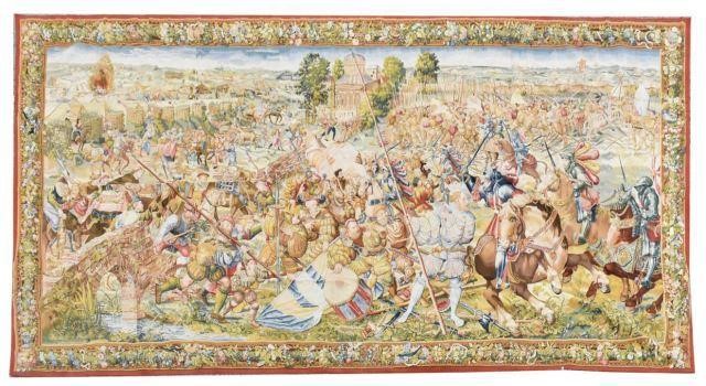 Appraisal: Large Flemish style hand-woven tapestry Battle of Pavia Escape of