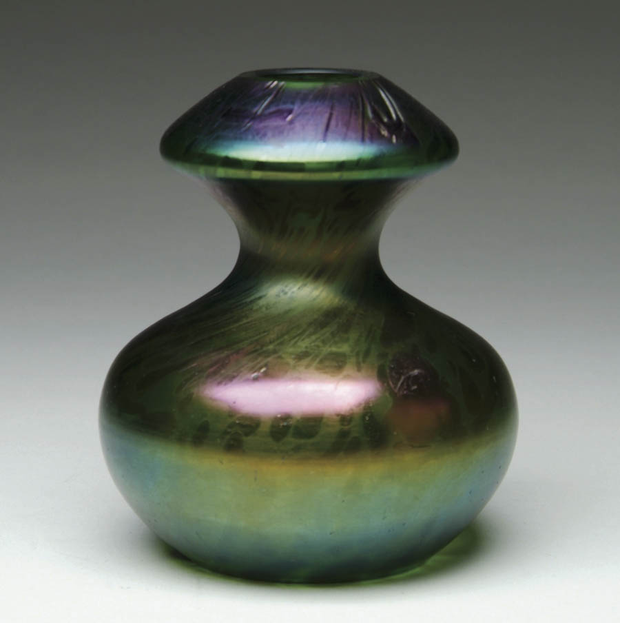 Appraisal: LOETZ TYPE AUSTRIAN VASE Nice Austrian vase is iridescent green