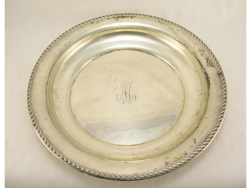 Appraisal: Alvin Sterling Round Tray Rope edge design tray monogrammed M