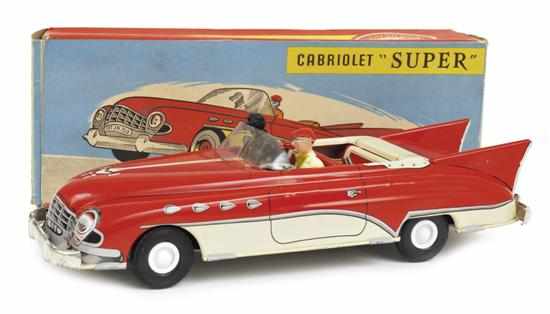 Appraisal: RARE JOUSTRA FRICTION POWERED CABRIOLET 'SUPER' lithographed red grey and