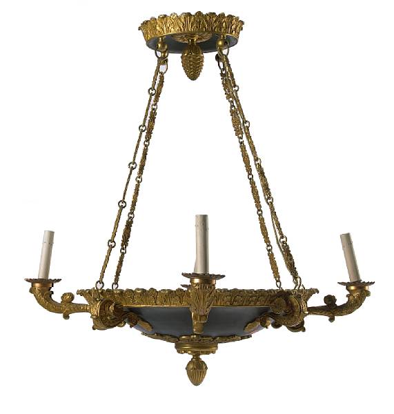 Appraisal: An Empire style gilt bronze four light chandelier height in