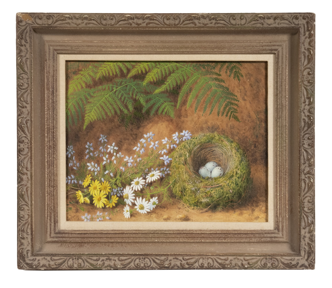 Appraisal: JAMES T CLAPHAM UK ACTIVE Ferns with Daisies Bluebells and