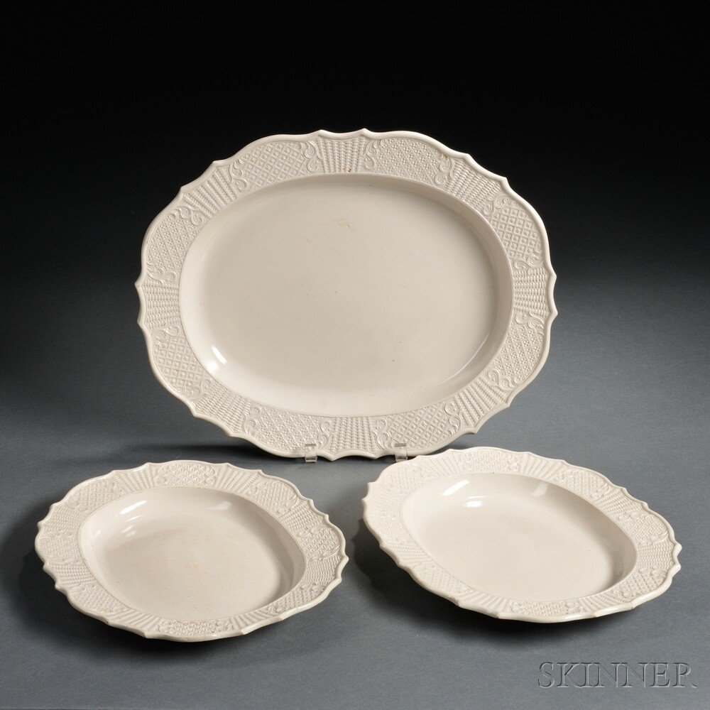 Appraisal: Three Staffordshire White Salt-glazed Stoneware Platters England th century each