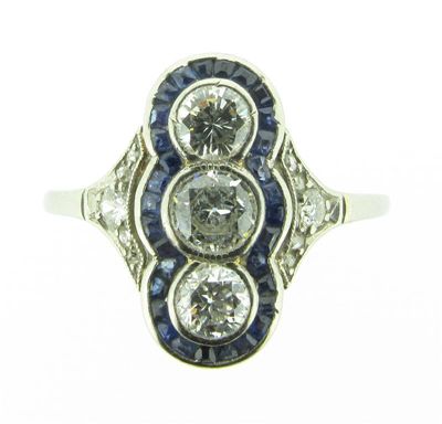 Appraisal: An early th Century diamond and sapphire ring The triple