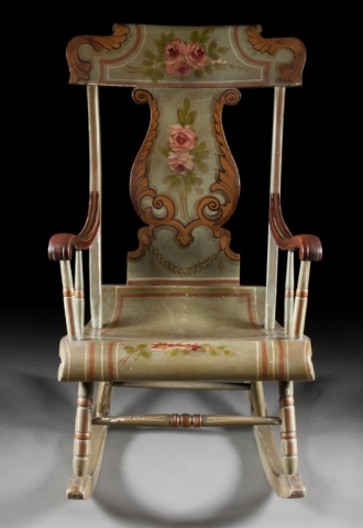 Appraisal: American painted wood rocking chair second half- th century green