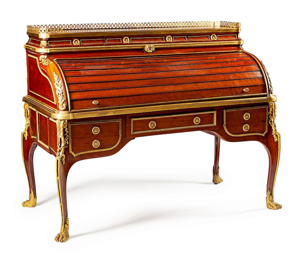 Appraisal: A French Gilt Bronze Mounted Cylinder Desk A French Gilt