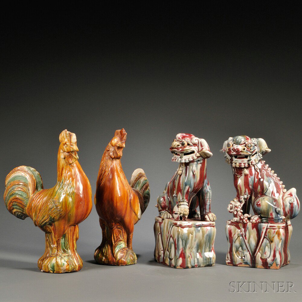 Appraisal: Two Pairs of Porcelain Animals China a pair of roosters