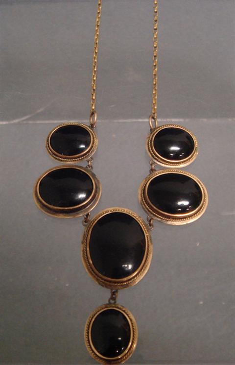 Appraisal: Unmarked YG onyx Victorian necklace tests K l Estimate -