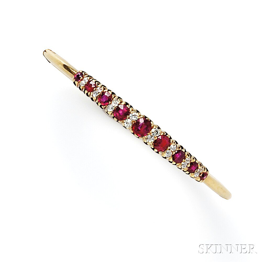 Appraisal: Antique Gold Ruby and Diamond Bracelet the hinged bangle set