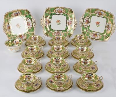 Appraisal: A Coalport green ground part tea service circa printed green