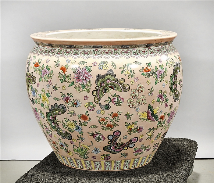 Appraisal: Chinese enameled porcelain fish bowl famille rose decorated with flowers