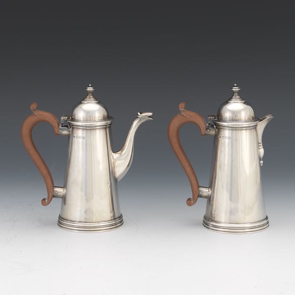 Appraisal: ENGLISH STERLING HOT CHOCOLATE AND COFFEE POTS x x Conical