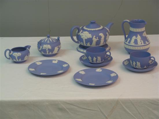 Appraisal: Wedgwood jasper-ware tea service comprising teapot and stand sugar bowl