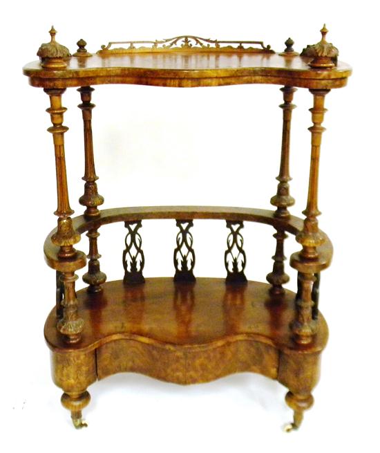 Appraisal: Continental two-tier stand with drawer late th C burled walnut