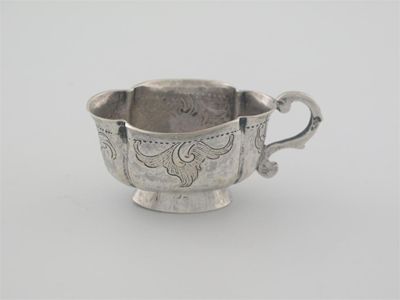 Appraisal: A late th century Russian vodka cup scroll handle and