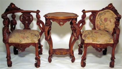 Appraisal: French carved walnut renaissance revival six-piece part salon suiteComprising a