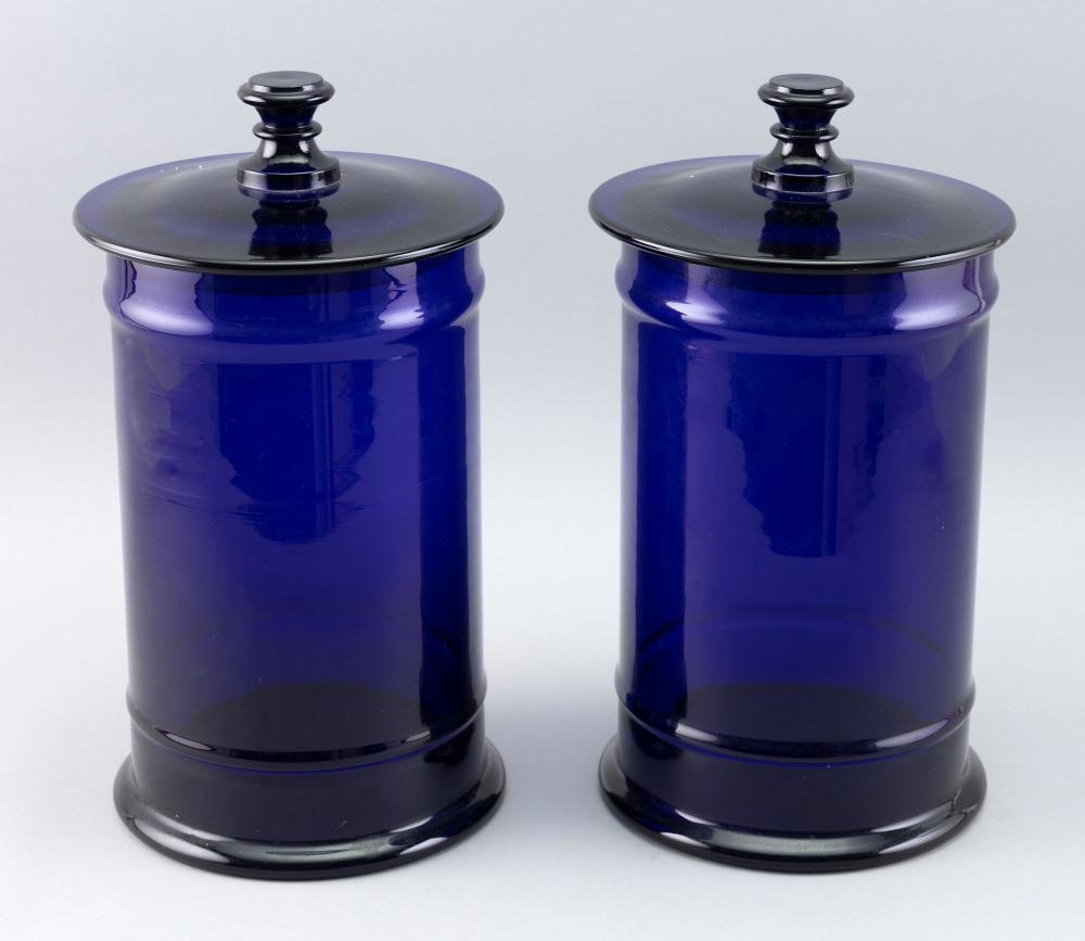 Appraisal: PAIR OF COBALT BLUE GLASS APOTHECARY JARS TH CENTURY HEIGHTS