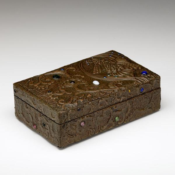 Appraisal: ARTS CRAFTS Fine and unusual copper-clad box elaborately decorated with