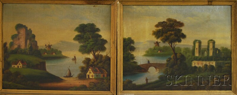 Appraisal: American Continental School th Century Two Framed Landscapes with Waterway