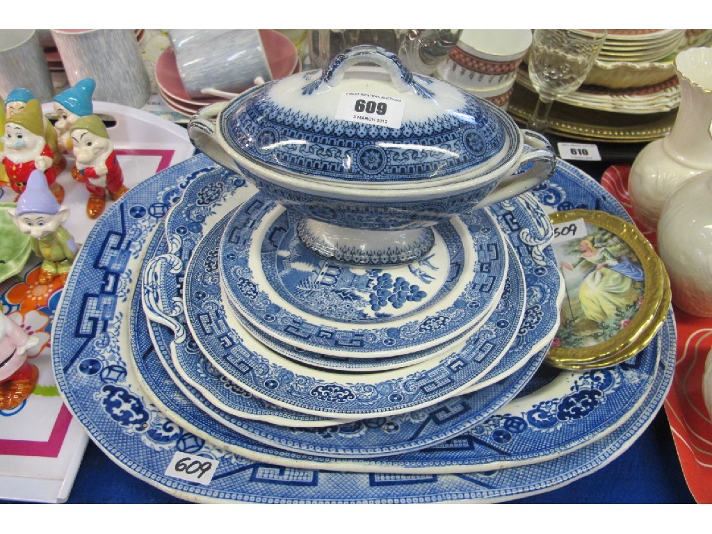 Appraisal: Various blue and white platters and sauce tureen and two