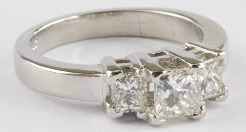 Appraisal: Platinum Three Stone Diamond Ring with three princess cut stones