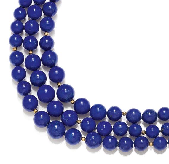 Appraisal: LAPIS LAZULI SAUTOIR Clasp and decorative beads in silver gold-plated