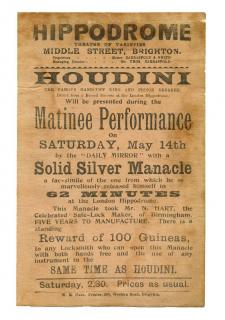 Appraisal: Houdini Harry Hippodrome Theatre of Varieties Solid Silver Manacle Release