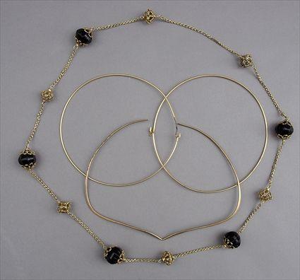 Appraisal: Silver and Jet Necklace together with Three Wire Chokers