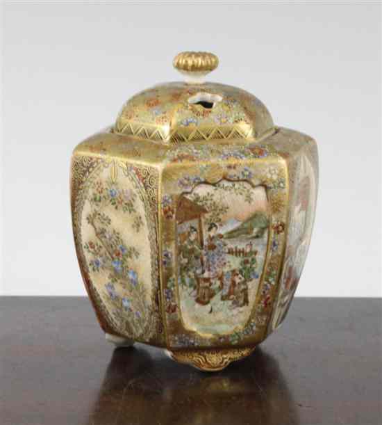 Appraisal: A Japanese Satsuma pottery hexagonal koro and cover Meiji period