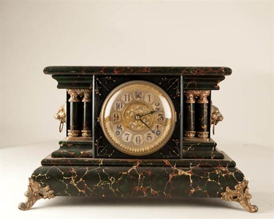 Appraisal: Gilbert Clock wooden case marbelized finish day time and strike