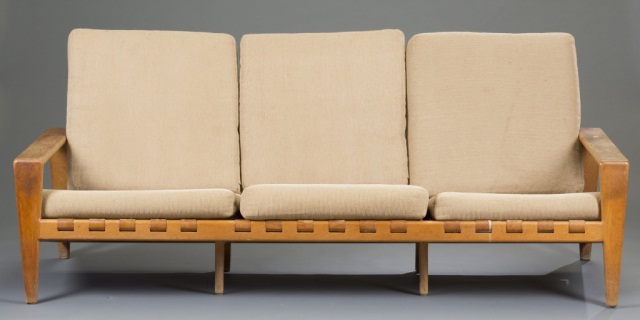 Appraisal: Danish Teak Three Seat Sofa Beige upholstery H x W