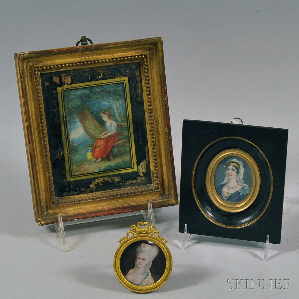 Appraisal: Three Framed Miniature Portraits of Women th century lg to