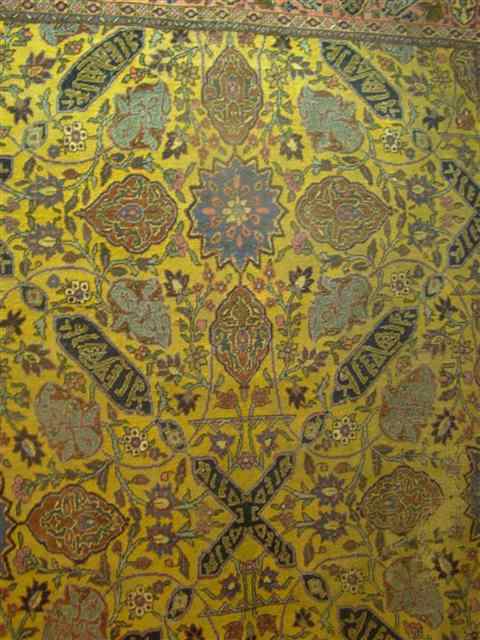 Appraisal: LARGE MUSTARD GROUND PERSIAN MAHAL RUG floral medallion in pinks