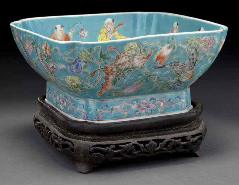 Appraisal: Chinese Qing Daoguang porcelain square bowldepicting figures dancing on the