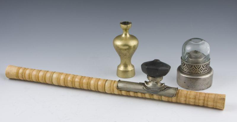 Appraisal: Antique Chinese Opium Pipe and Accessories consisting of tubular ivory