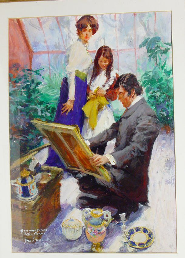 Appraisal: Fred Bruce - Oil painting of figures receiving a painting