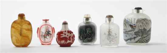 Appraisal: Five Glass Snuff Bottles comprising four with interior painted decoration