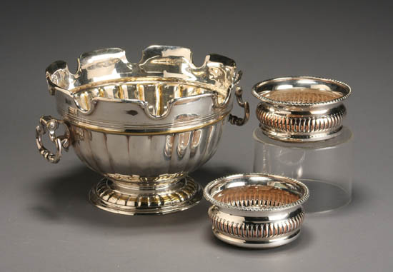 Appraisal: European Silver Plate Monteith and a Pair of English Silver